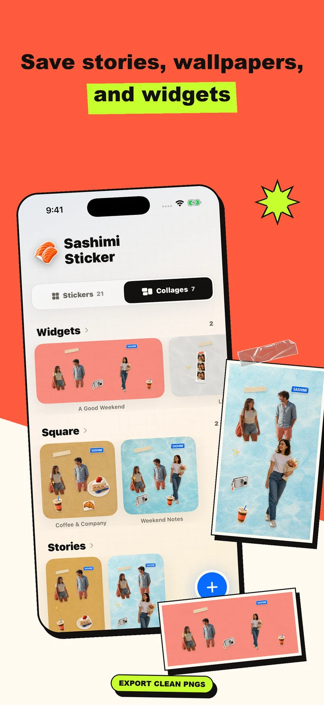 Save stories and wallpapers — actual app screen